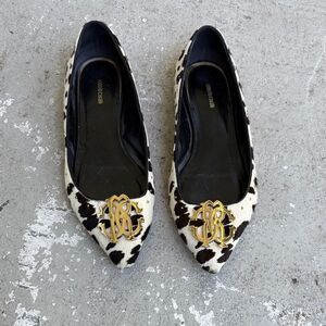 Roberto Cavalli pony hair, cowhide print flats
